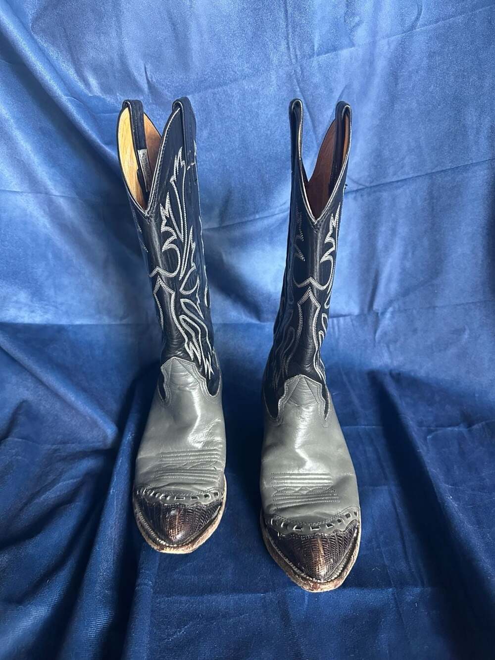 Vintage Nocona Cowboy Boots with Lizard Print Wingtip Details